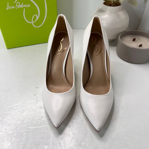 Sam Edelman Hazel Suede Pointed Toe Pump White Women's 7.5M Tried On - Picture 5 of 11